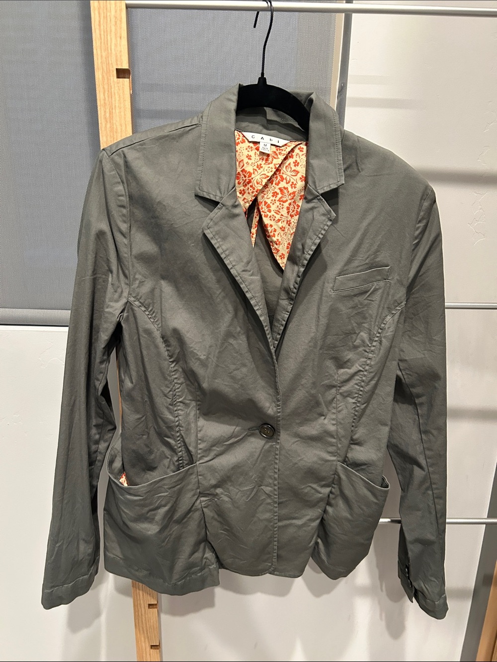 CAbi Olive Blazer with Printed Lining